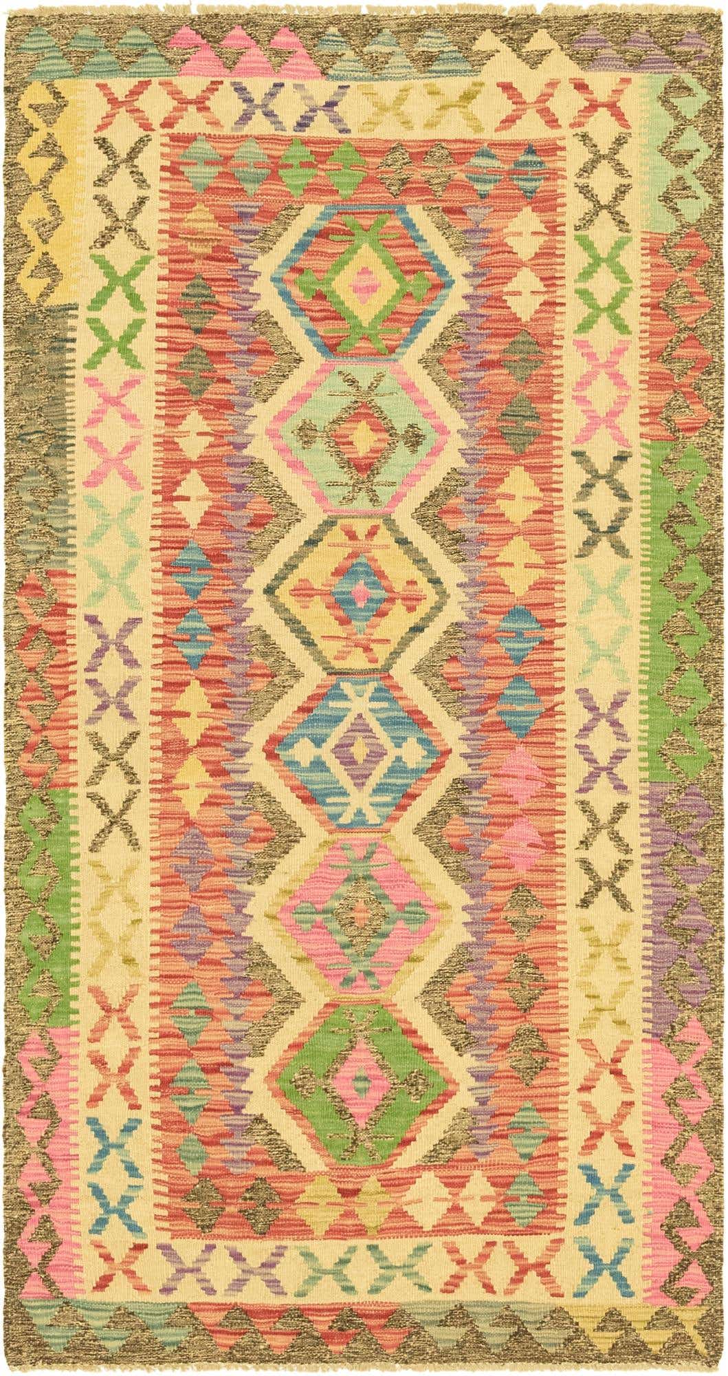 3' 4 x 6' 4 Hand Woven Kilim Maymana Wool Runner Rug