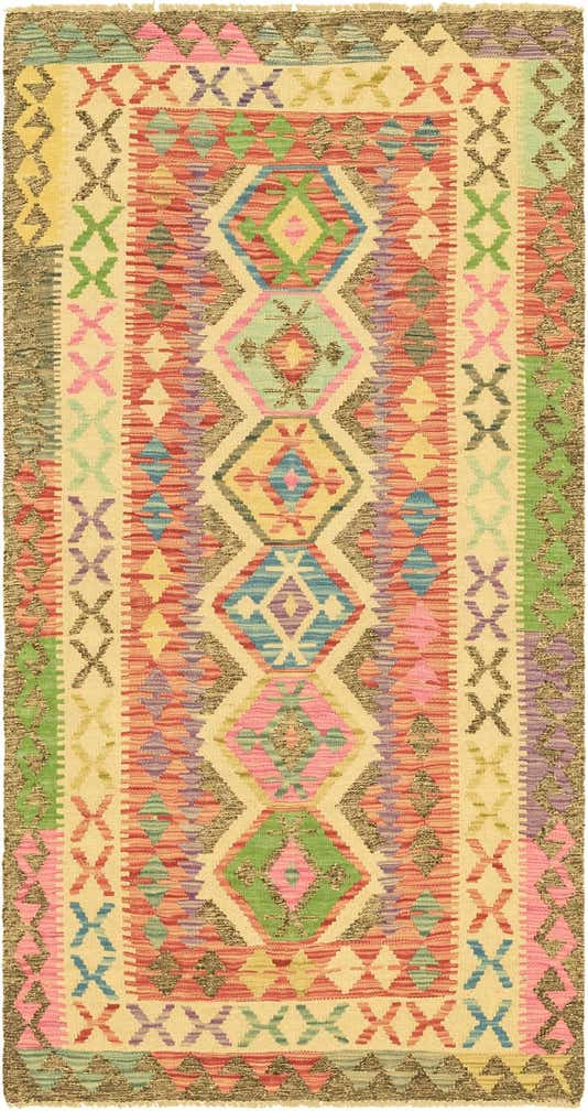 3' 4 x 6' 4 Hand Woven Kilim Maymana Wool Runner Rug