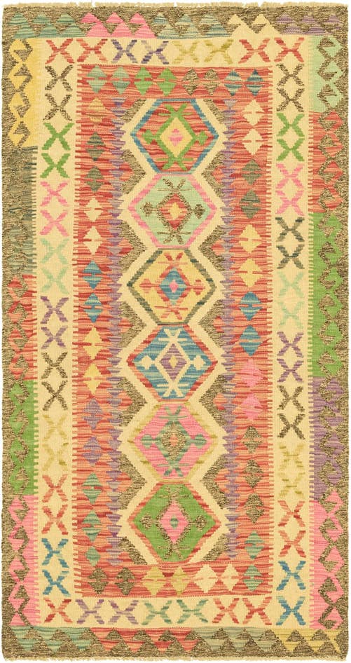 Detail image of 3' 4 x 6' 4 Hand Woven Kilim Maymana Wool Runner Rug