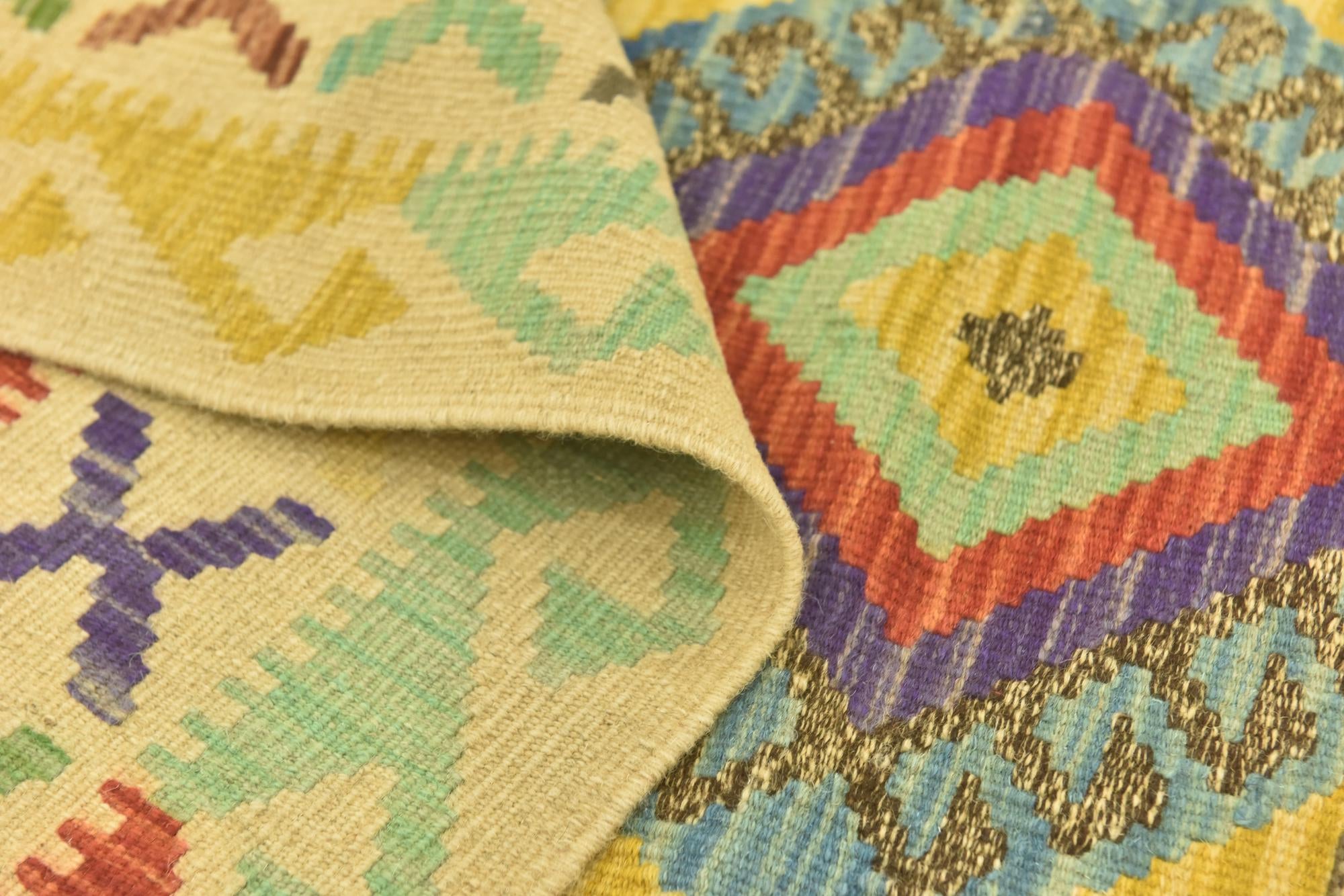 3' 4 x 6' 5 Hand Woven Kilim Maymana Wool Runner Rug