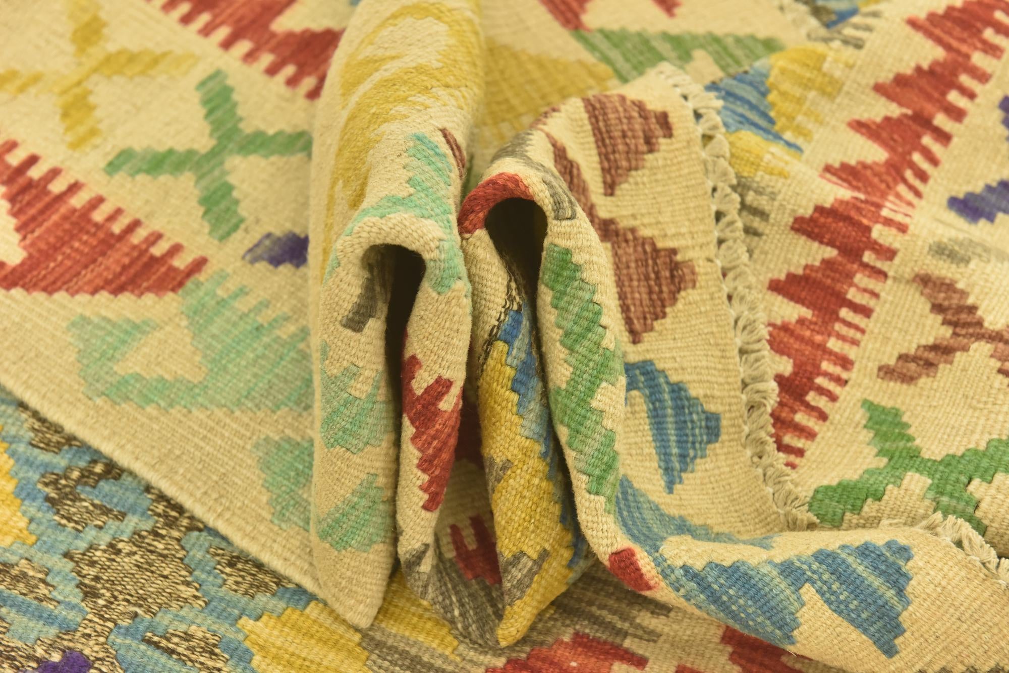 3' 4 x 6' 5 Hand Woven Kilim Maymana Wool Runner Rug