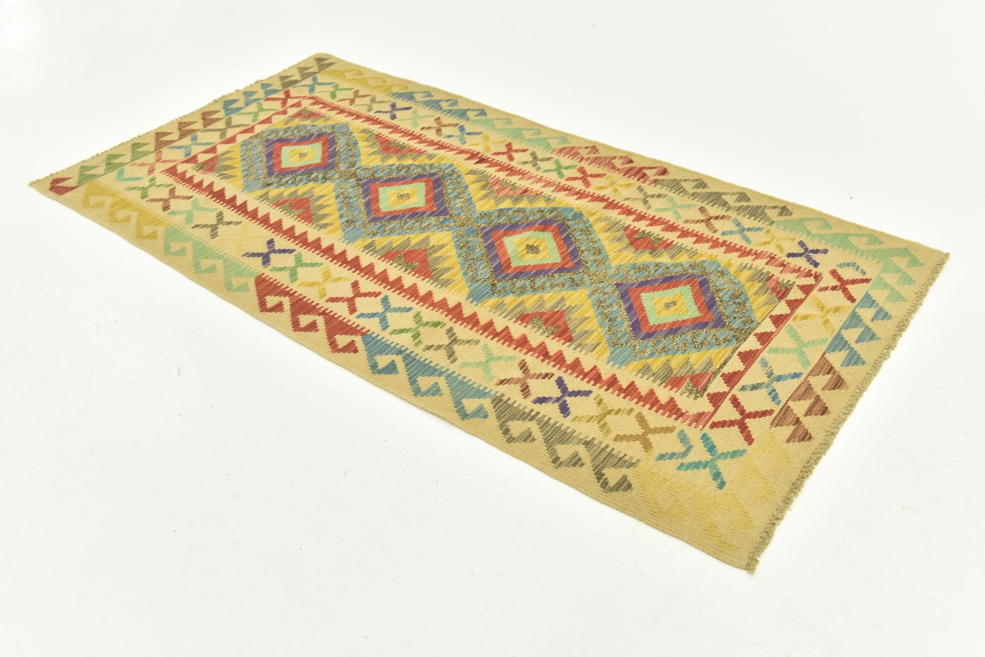3' 4 x 6' 5 Hand Woven Kilim Maymana Wool Runner Rug