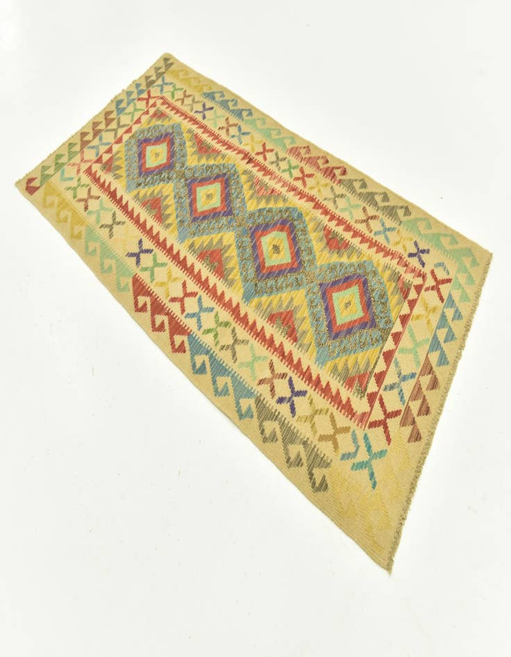 Detail image of 3' 4 x 6' 5  Hand Woven Kilim Maymana Wool Runner Rug