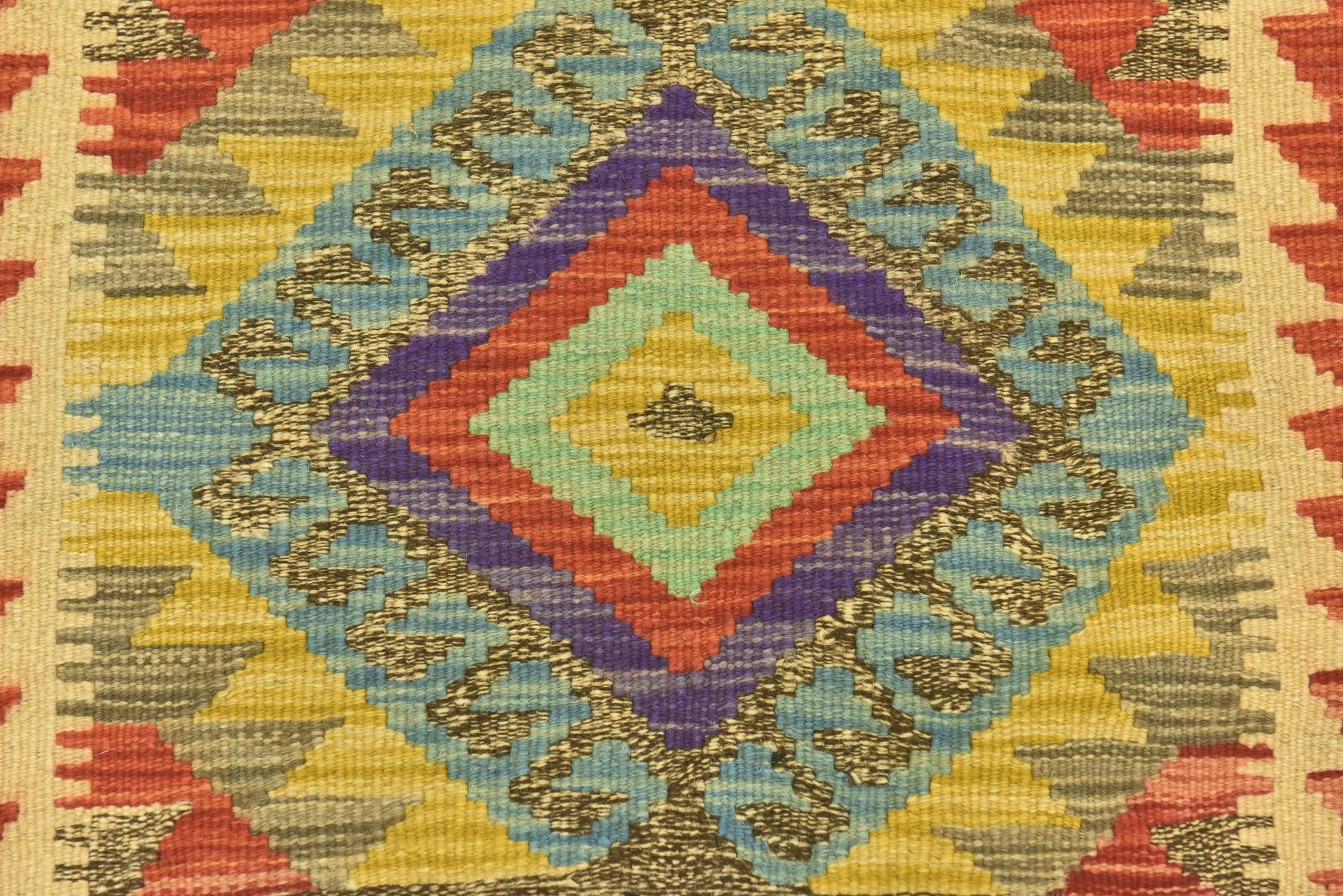 3' 4 x 6' 5 Hand Woven Kilim Maymana Wool Runner Rug