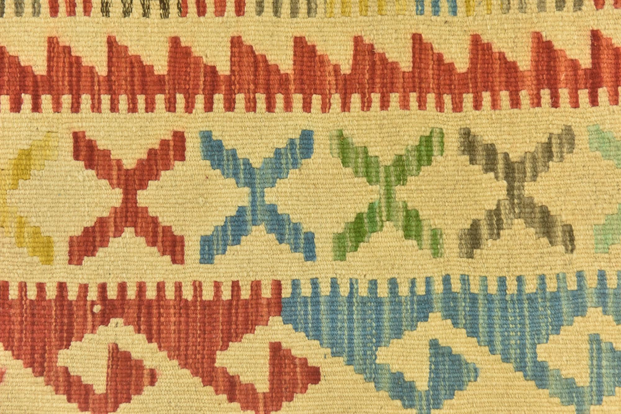 3' 4 x 6' 5 Hand Woven Kilim Maymana Wool Runner Rug