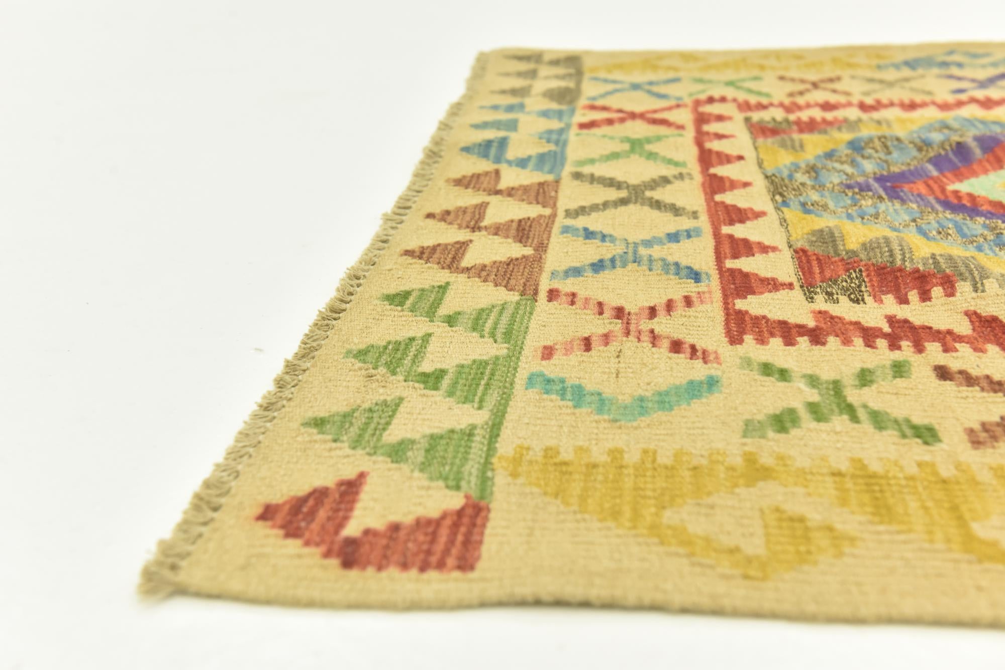 3' 4 x 6' 5 Hand Woven Kilim Maymana Wool Runner Rug