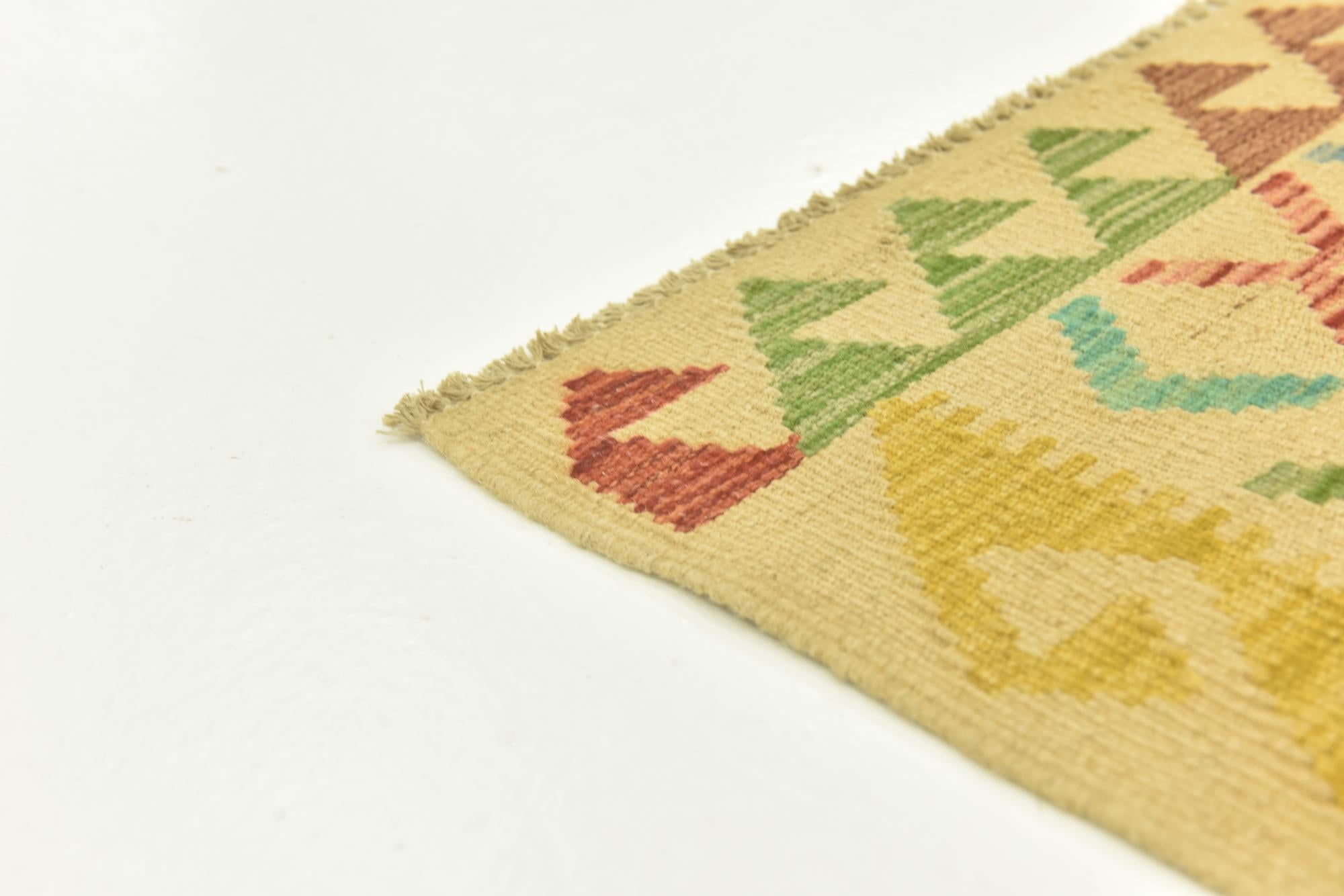 3' 4 x 6' 5 Hand Woven Kilim Maymana Wool Runner Rug