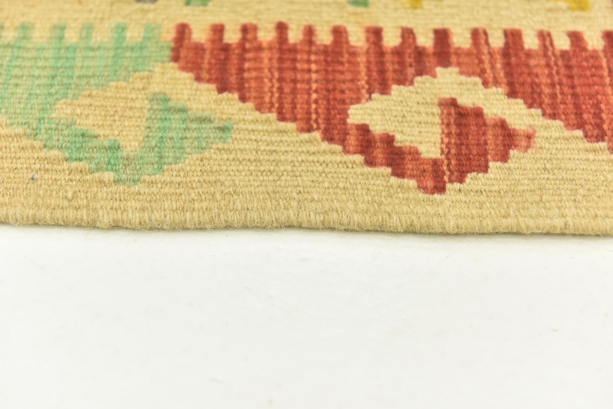 3' 4 x 6' 5 Hand Woven Kilim Maymana Wool Runner Rug
