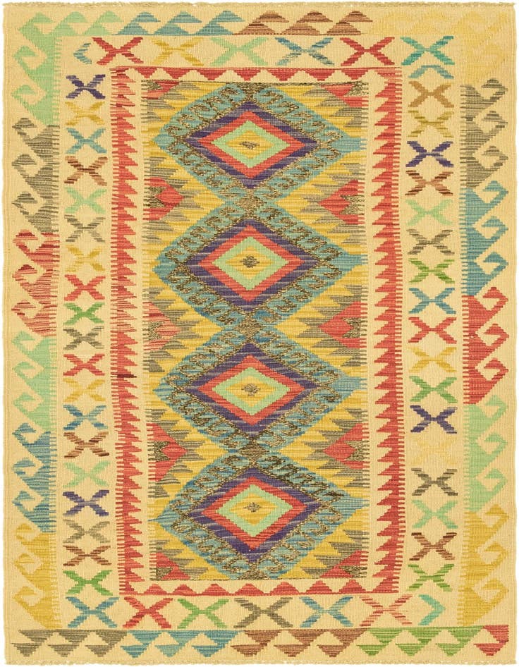 Detail image of 3' 4 x 6' 5 Hand Woven Kilim Maymana Wool Runner Rug