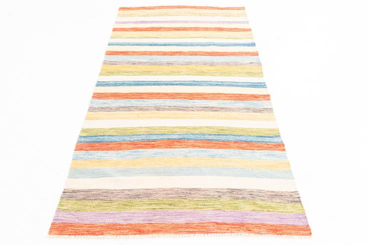 Detail image of 3' 2 x 6' 6 Hand Woven Kilim Maymana Wool Runner Rug