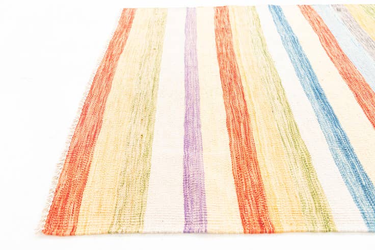 Detail image of 3' 2 x 6' 6 Hand Woven Kilim Maymana Wool Runner Rug