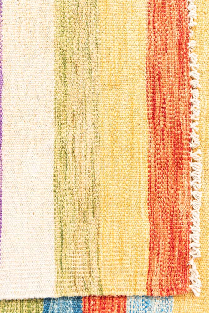 3' 2 x 6' 6 Hand Woven Kilim Maymana Wool Runner Rug