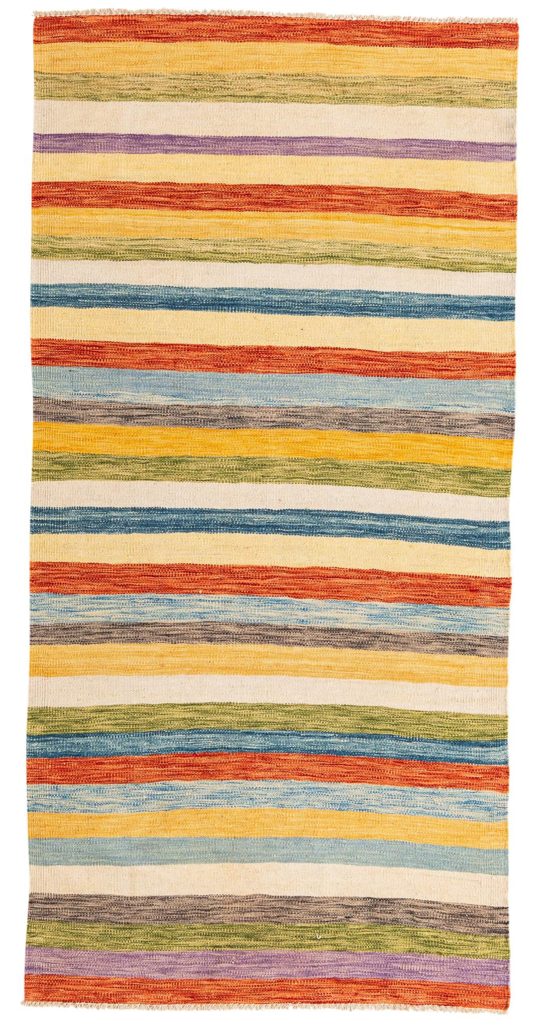 3' 2 x 6' 6 Hand Woven Kilim Maymana Wool Runner Rug