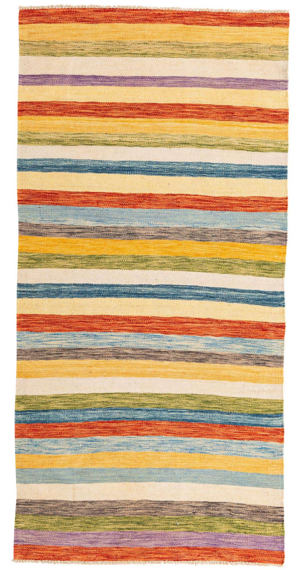 3' 2 x 6' 6 Hand Woven Kilim Maymana Wool Runner Rug