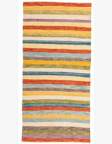 3' 2 x 6' 6 Hand Woven Kilim Maymana Wool Runner Rug