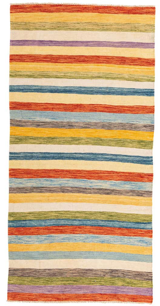 3' 2 x 6' 6 Hand Woven Kilim Maymana Wool Runner Rug