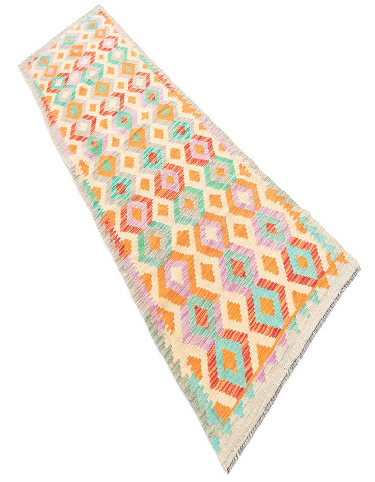 Detail image of 2' 10 x 9' 8  Hand Woven Kilim Maymana Wool Runner Rug