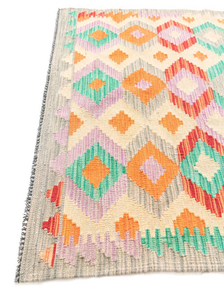 Detail image of 2' 10 x 9' 8  Hand Woven Kilim Maymana Wool Runner Rug