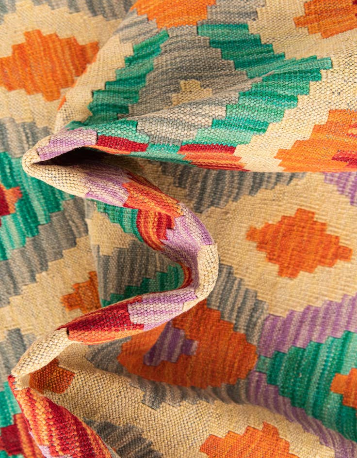Detail image of 2' 10 x 9' 8  Hand Woven Kilim Maymana Wool Runner Rug