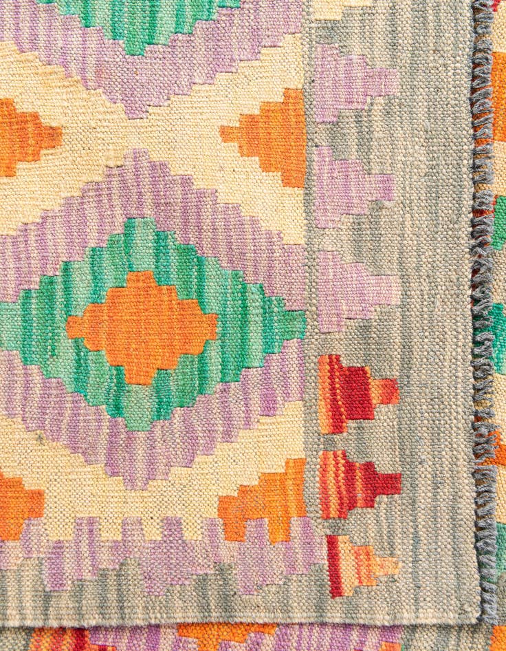 Detail image of 2' 10 x 9' 8  Hand Woven Kilim Maymana Wool Runner Rug