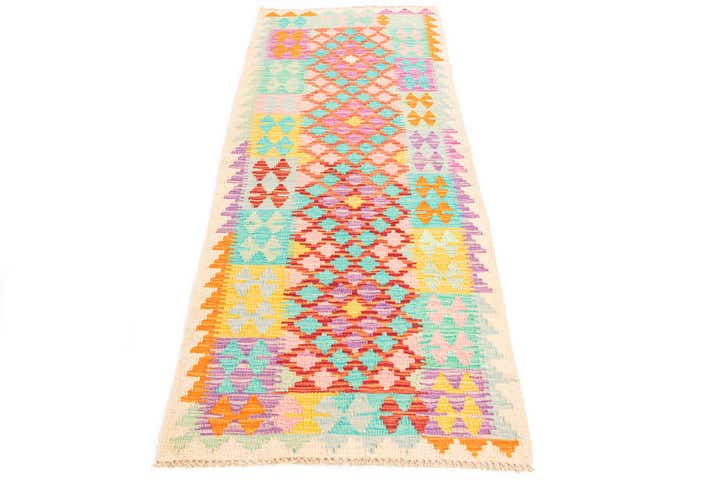 2' 4 x 6' 7 Hand Woven Kilim Maymana Wool Runner Rug