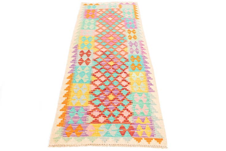 Detail image of 2' 4 x 6' 7 Hand Woven Kilim Maymana Wool Runner Rug