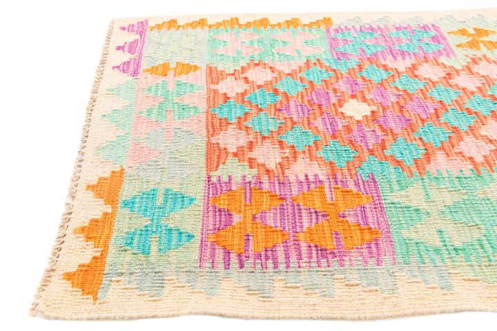 2' 4 x 6' 7 Hand Woven Kilim Maymana Wool Runner Rug