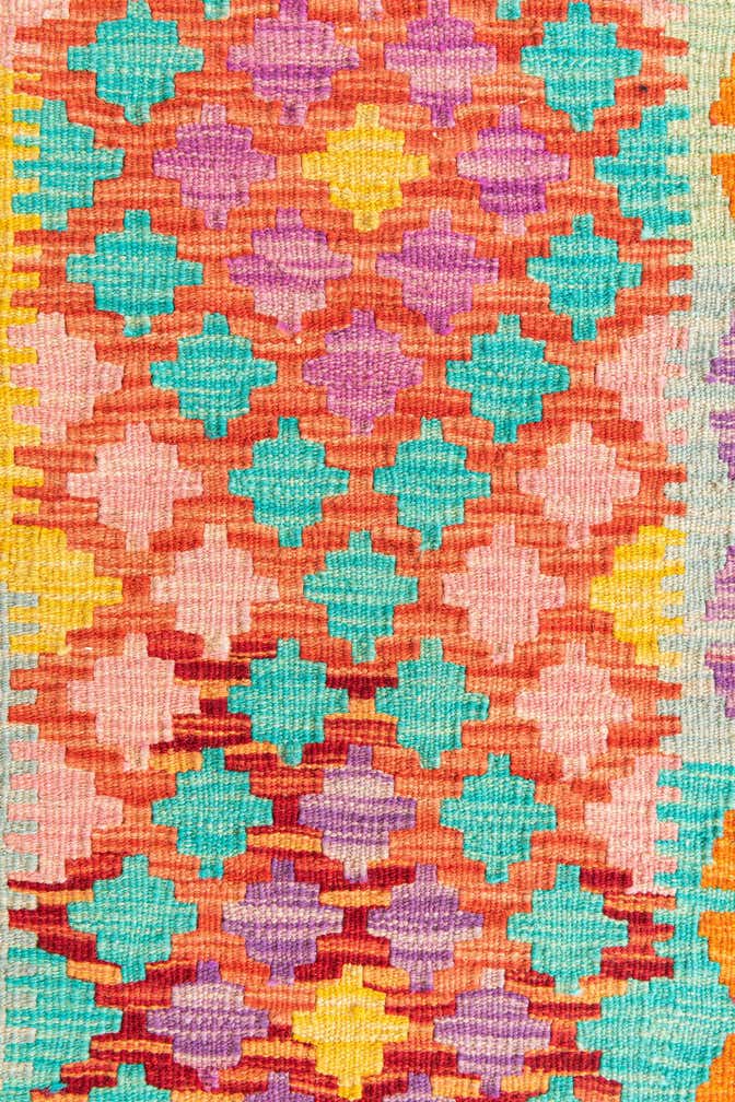 2' 4 x 6' 7 Hand Woven Kilim Maymana Wool Runner Rug