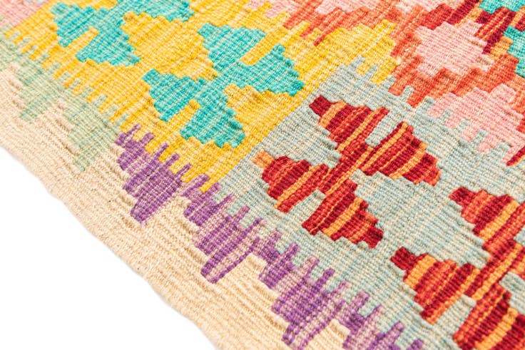 Detail image of 2' 4 x 6' 7 Hand Woven Kilim Maymana Wool Runner Rug