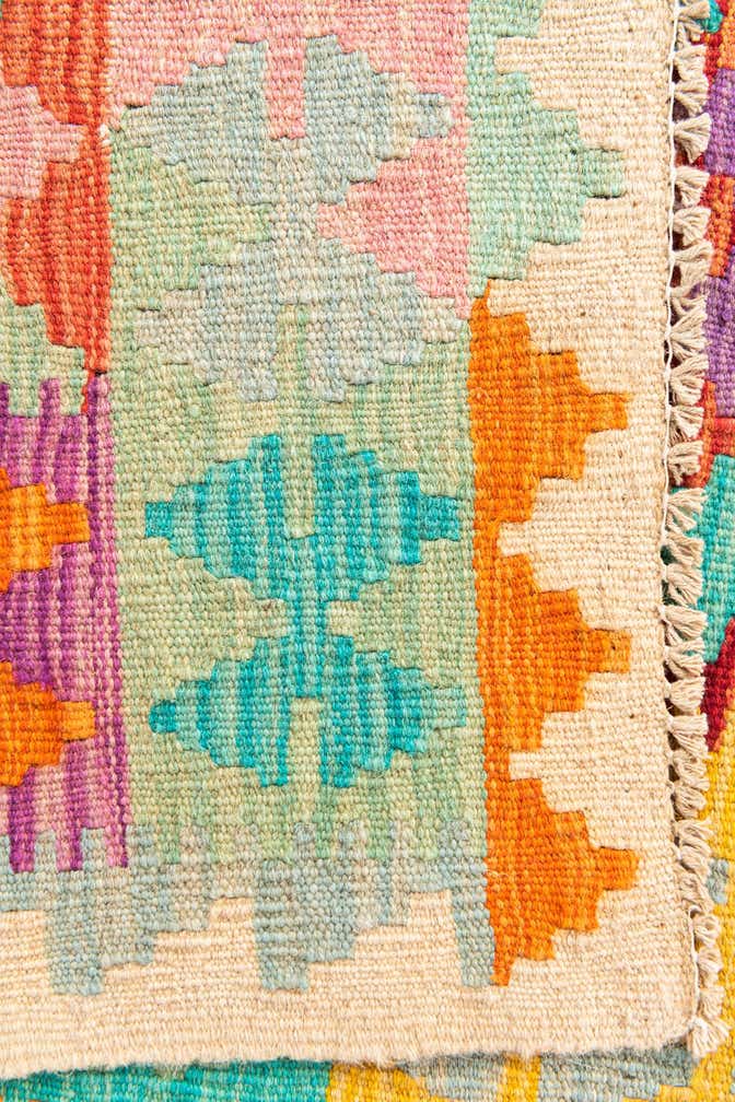 2' 4 x 6' 7 Hand Woven Kilim Maymana Wool Runner Rug