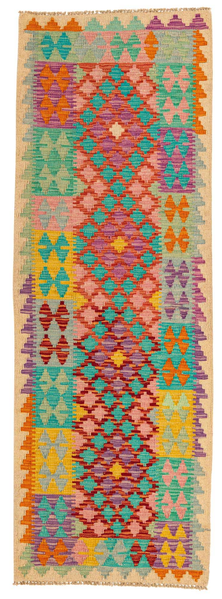 2' 4 x 6' 7 Hand Woven Kilim Maymana Wool Runner Rug