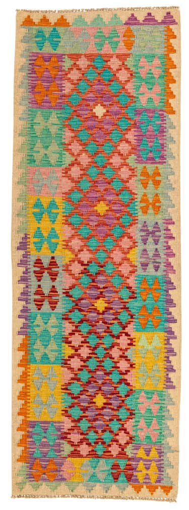 2' 4 x 6' 7 Hand Woven Kilim Maymana Wool Runner Rug