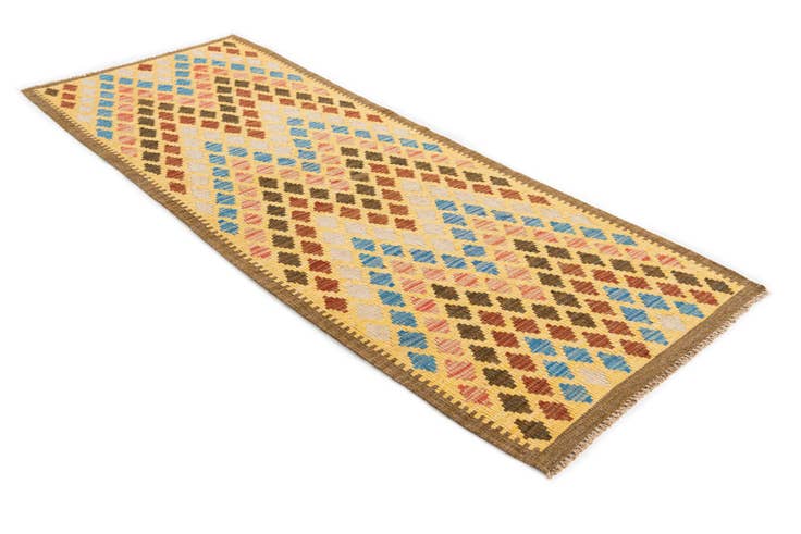Detail image of 2' 6 x 6' 5 Hand Woven Kilim Maymana Wool Runner Rug