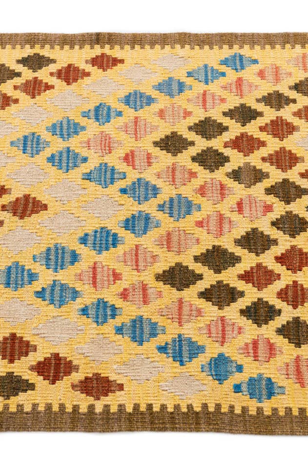 Detail image of 2' 6 x 6' 5 Hand Woven Kilim Maymana Wool Runner Rug