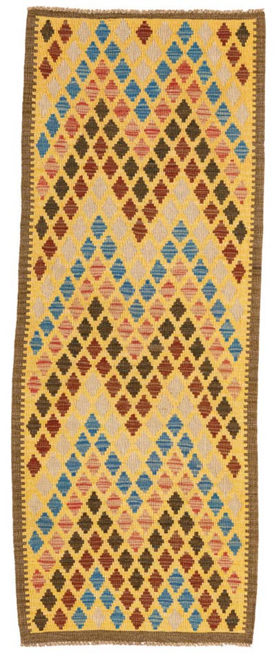 Detail image of 2' 6 x 6' 5 Hand Woven Kilim Maymana Wool Runner Rug