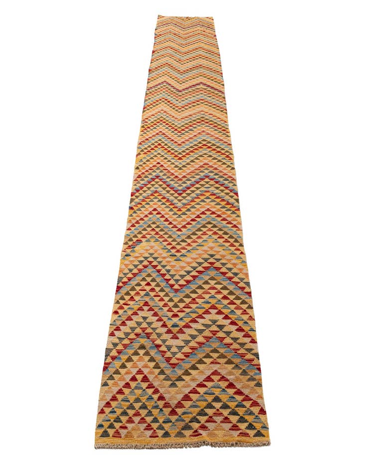 Detail image of 3' x 15' 10  Hand Woven Kilim Maymana Wool Runner Rug