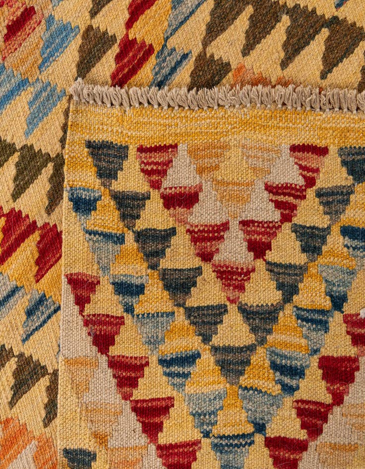 Detail image of 3' x 15' 10  Hand Woven Kilim Maymana Wool Runner Rug