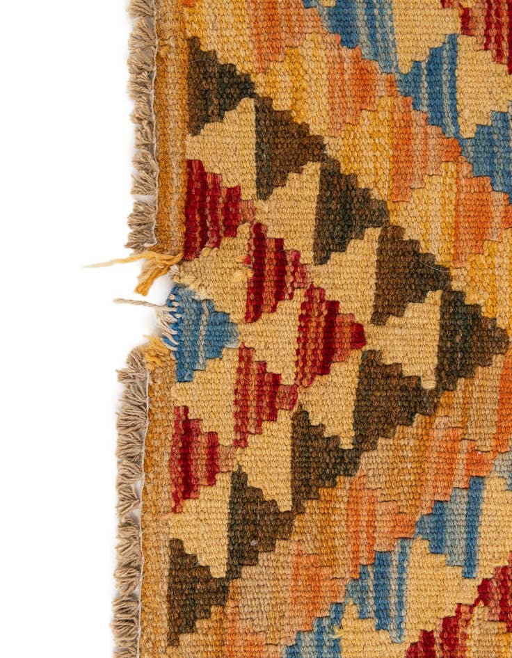 Detail image of 3' x 15' 10  Hand Woven Kilim Maymana Wool Runner Rug