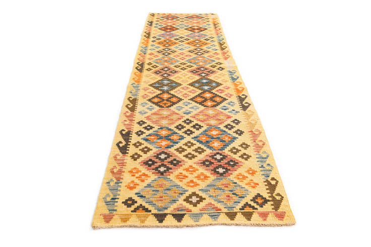 Detail image of 2' 7 x 10' Hand Woven Kilim Maymana Wool Runner Rug