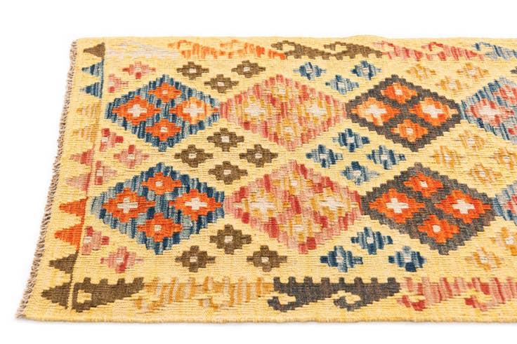 Detail image of 2' 7 x 10' Hand Woven Kilim Maymana Wool Runner Rug
