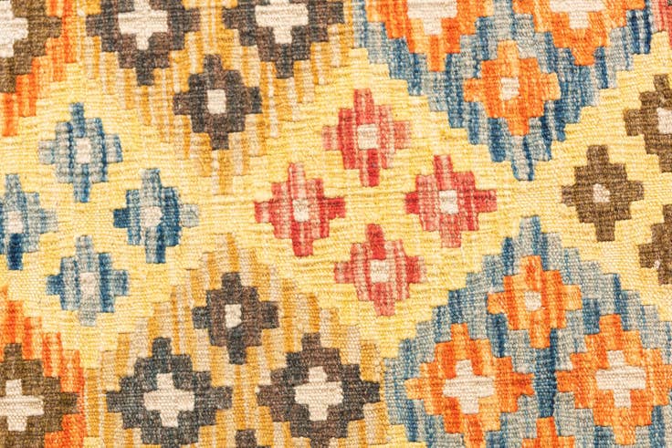 Detail image of 2' 7 x 10' Hand Woven Kilim Maymana Wool Runner Rug