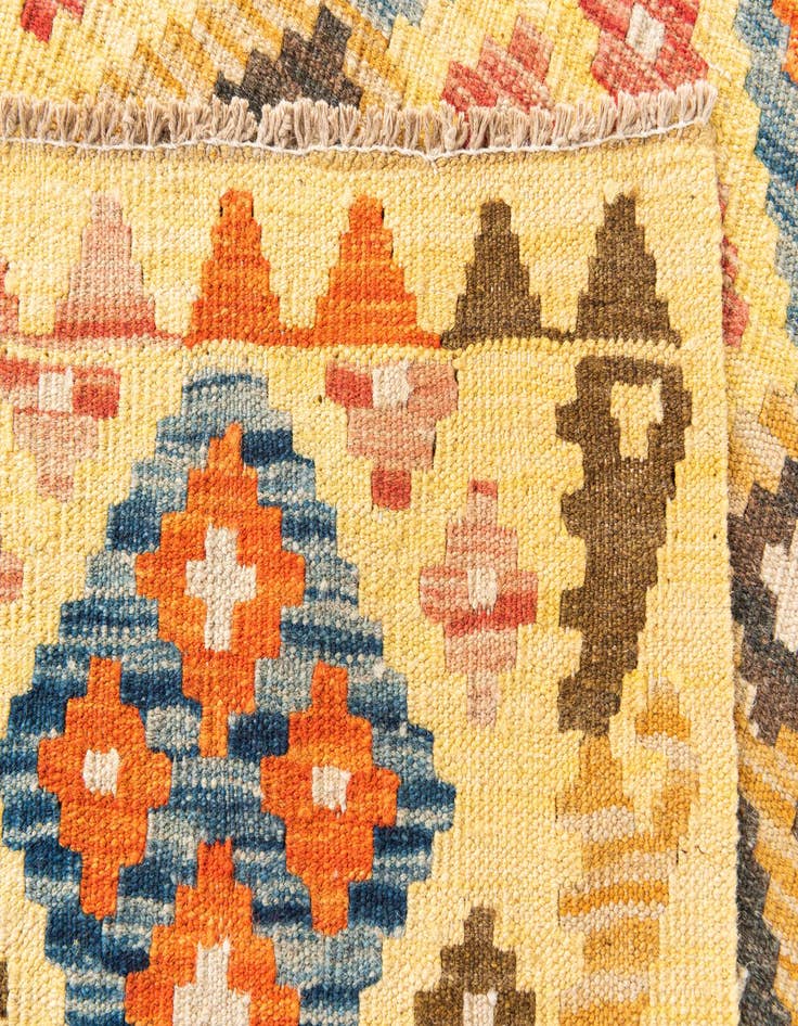 Detail image of 2' 7 x 10'  Hand Woven Kilim Maymana Wool Runner Rug