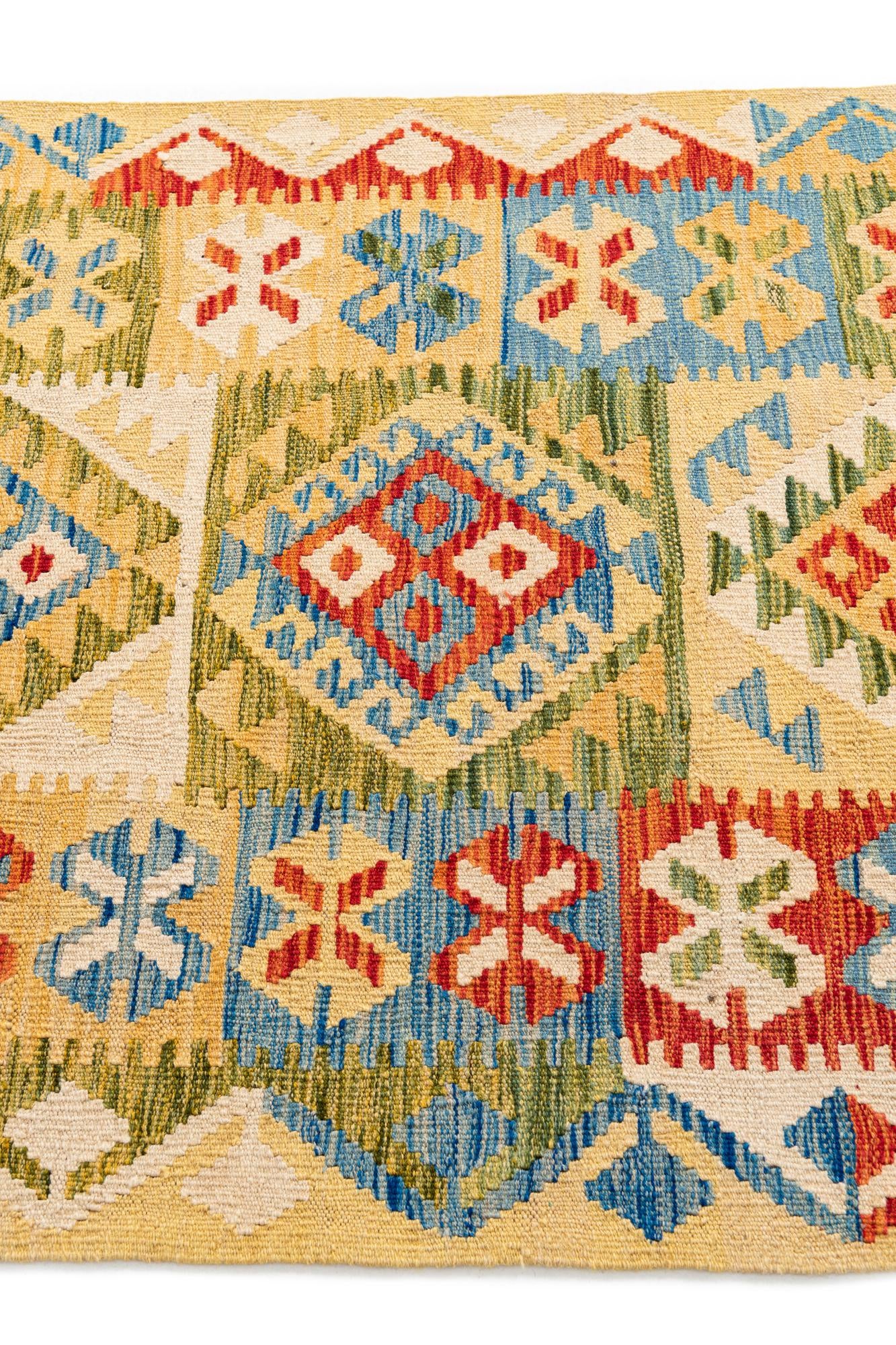 3' 4 x 6' 8 Hand Woven Kilim Maymana Wool Runner Rug