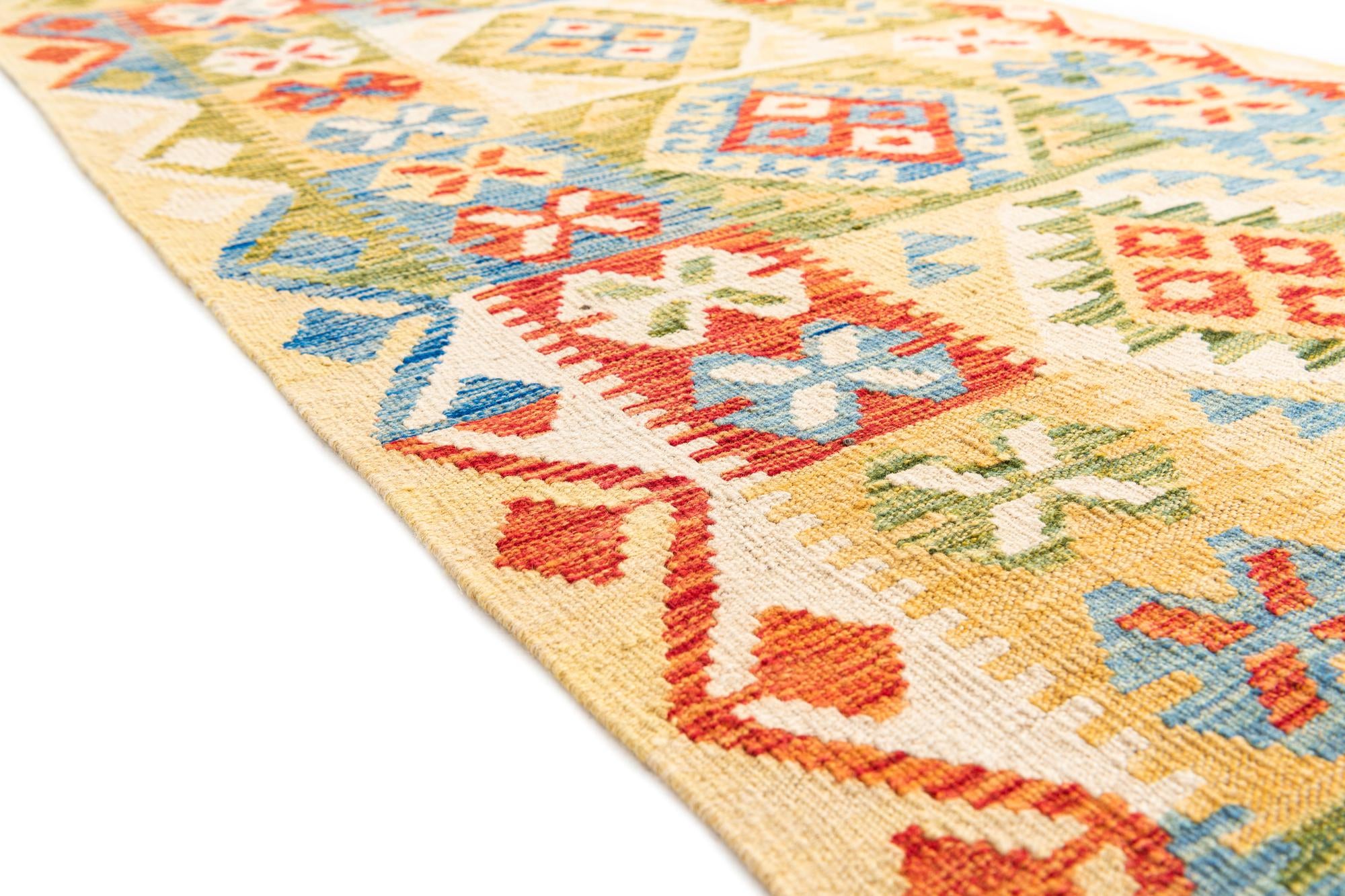 3' 4 x 6' 8 Hand Woven Kilim Maymana Wool Runner Rug