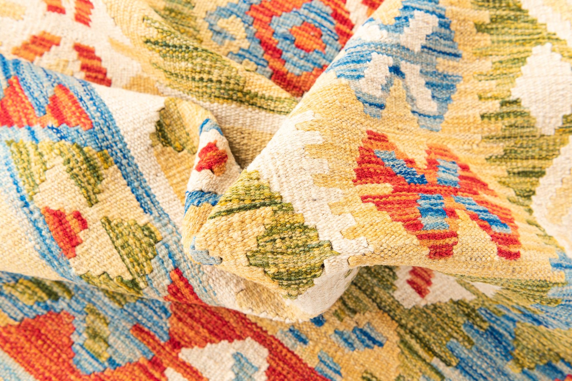 3' 4 x 6' 8 Hand Woven Kilim Maymana Wool Runner Rug