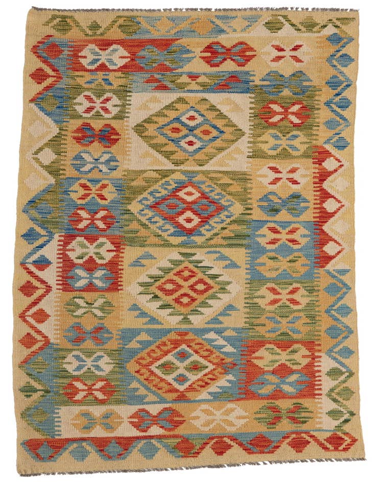 Detail image of 3' 4 x 6' 8 Hand Woven Kilim Maymana Wool Runner Rug