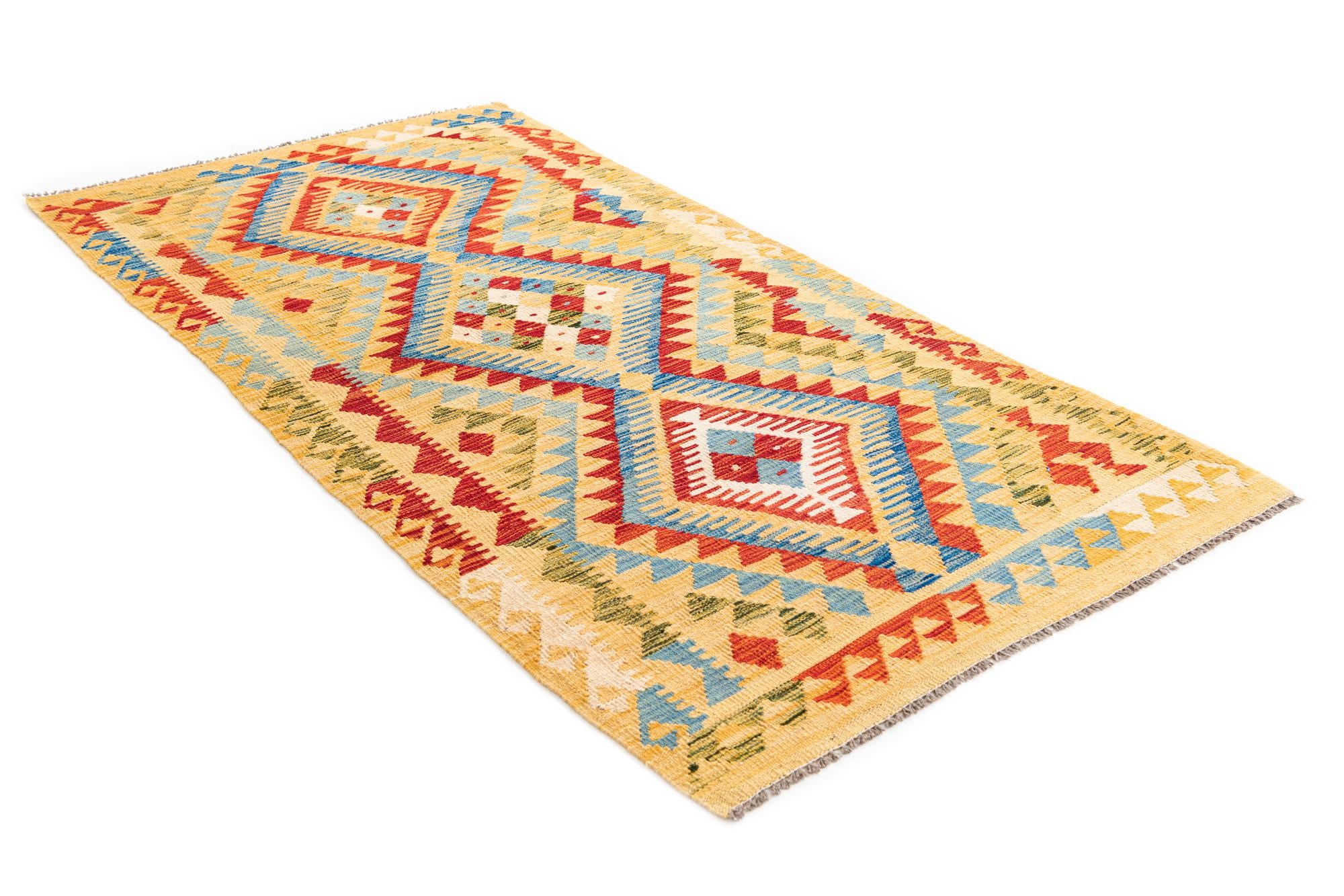 3' 5 x 6' 8 Hand Woven Kilim Maymana Wool Runner Rug