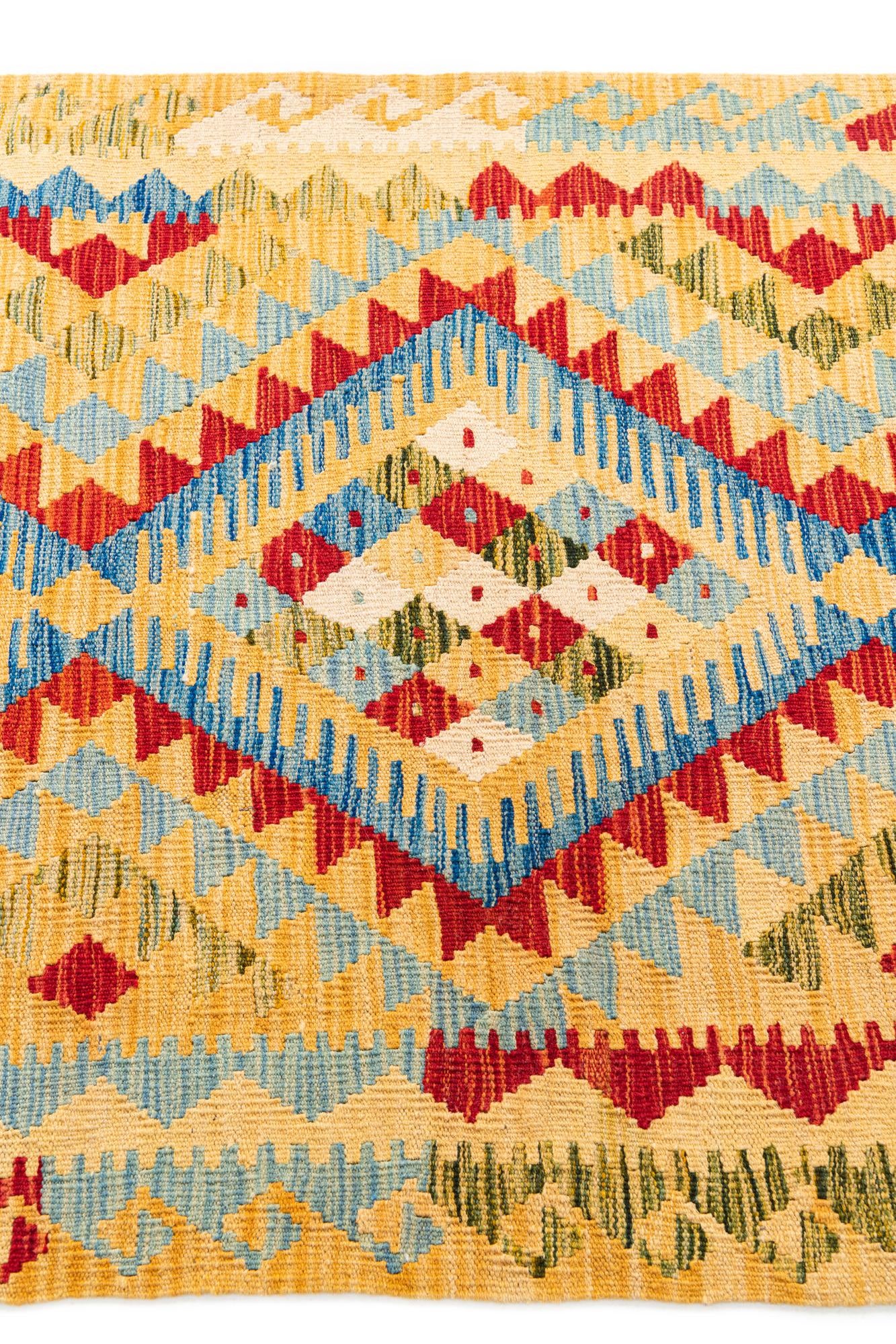3' 5 x 6' 8 Hand Woven Kilim Maymana Wool Runner Rug