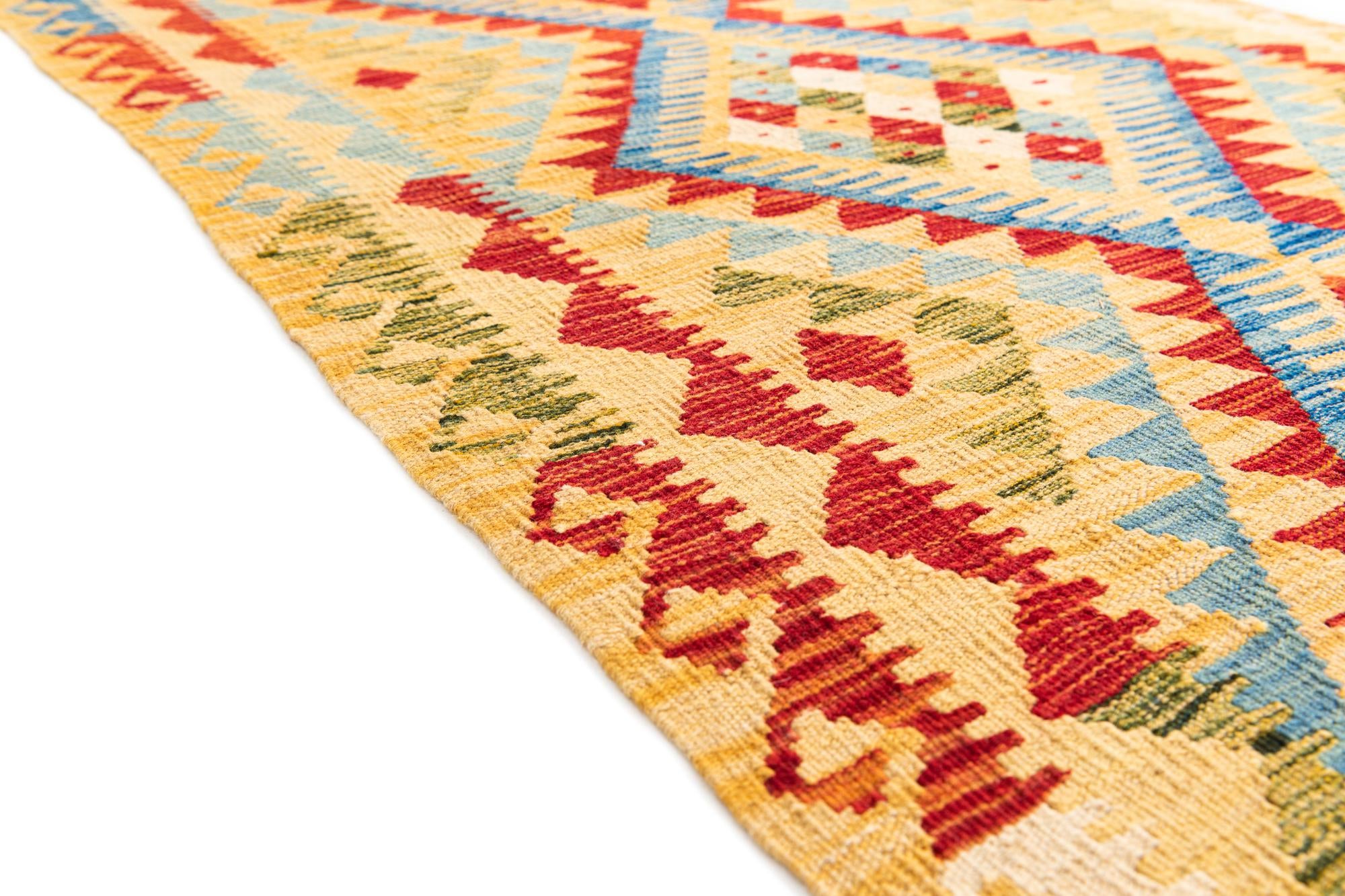 3' 5 x 6' 8 Hand Woven Kilim Maymana Wool Runner Rug