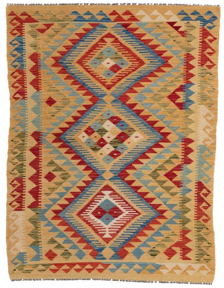 Detail image of 3' 5 x 6' 8 Hand Woven Kilim Maymana Wool Runner Rug